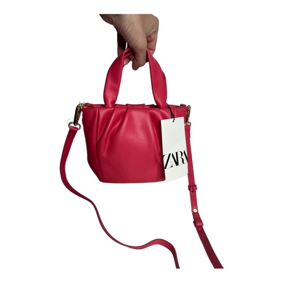 Zara Crossbody Bag handle Pink Fuchsia Mini Rose Gold Bag Soft Mini Purse New - Picture 11 of 16